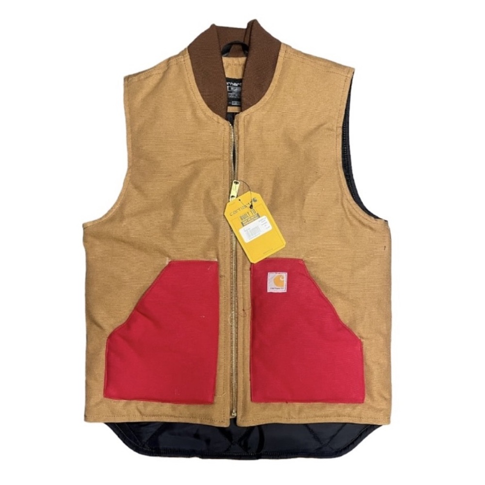 Carhartt Tan Vest with Red Pockets
